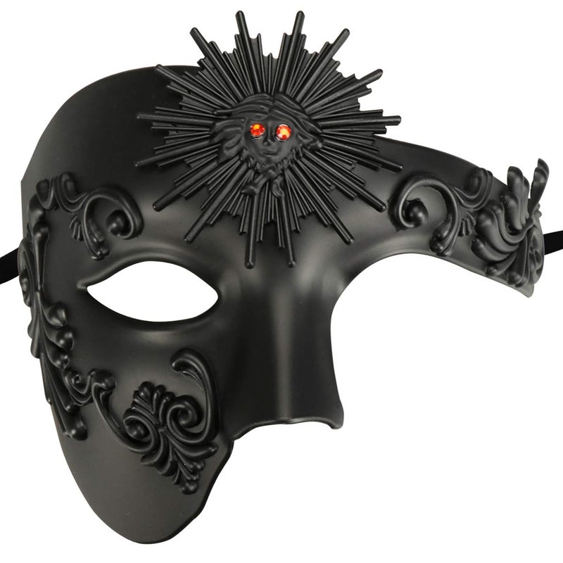 Thmyo Half Face Masquerade Mask, Sun God Greek Style Plastic Party Carnival Halloween Mask (Sun God Black) - Image 1